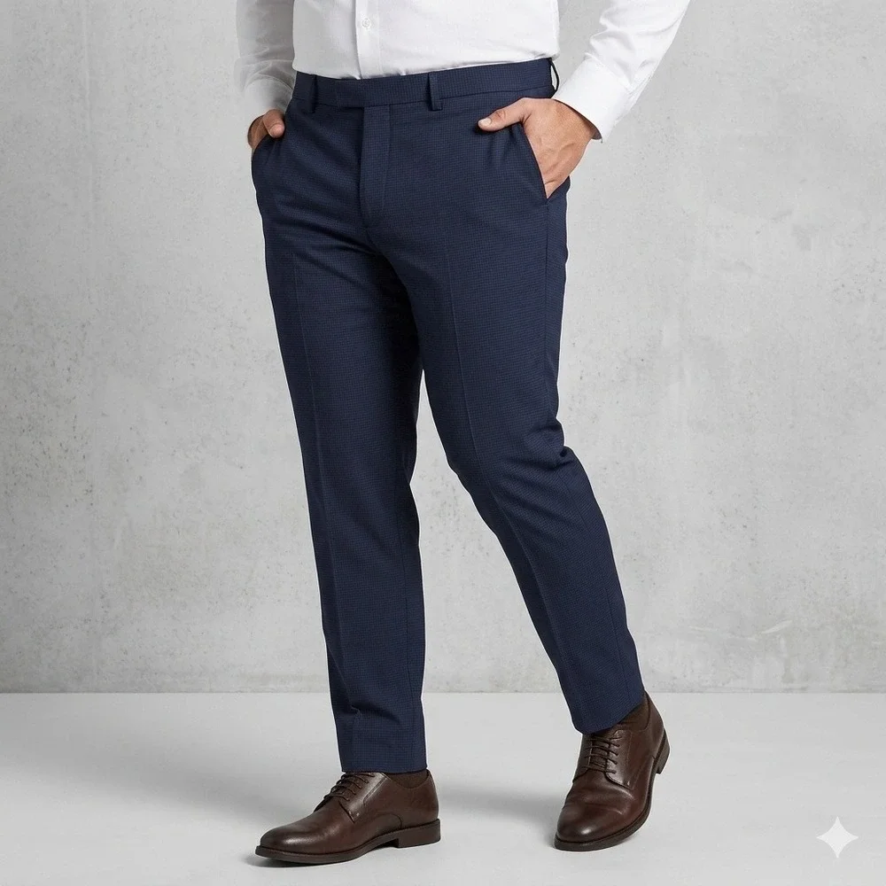 Banana Republic Slim Fit Dress Pants (Micro-Check Pattern) Navy Blue 36x32
